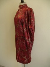 Women's 6 Vtg 1980's LOUIS FERAUD Paisley Print 100 Silk Dress Red Pockets Long