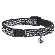 Cat Collar Breakaway with Bell Skull Yard Black/White NARROW Fits 8.5-12"
