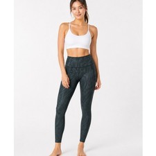 Sweaty Betty All Day 7/8 Leggings Green Slicked Emboss Print Swirl NWT Size 6