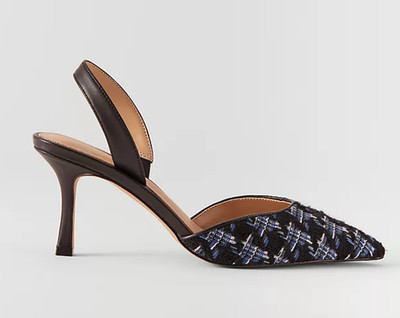 NEW ANN TAYLOR BLACK BLACK BLUE TWEED KERRY SLINGBACK PUMPS HIGH HEELS SHOES 9.5