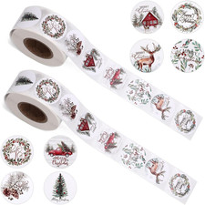 2 Rolls Christmas Stickers - 8 Patterns: Tree, Elk, Wreath, Truck, Pine Cone - 0