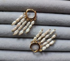 Perlen Ohrringe In Fransen-Design, Biwa Perlen, 18K Vergoldet