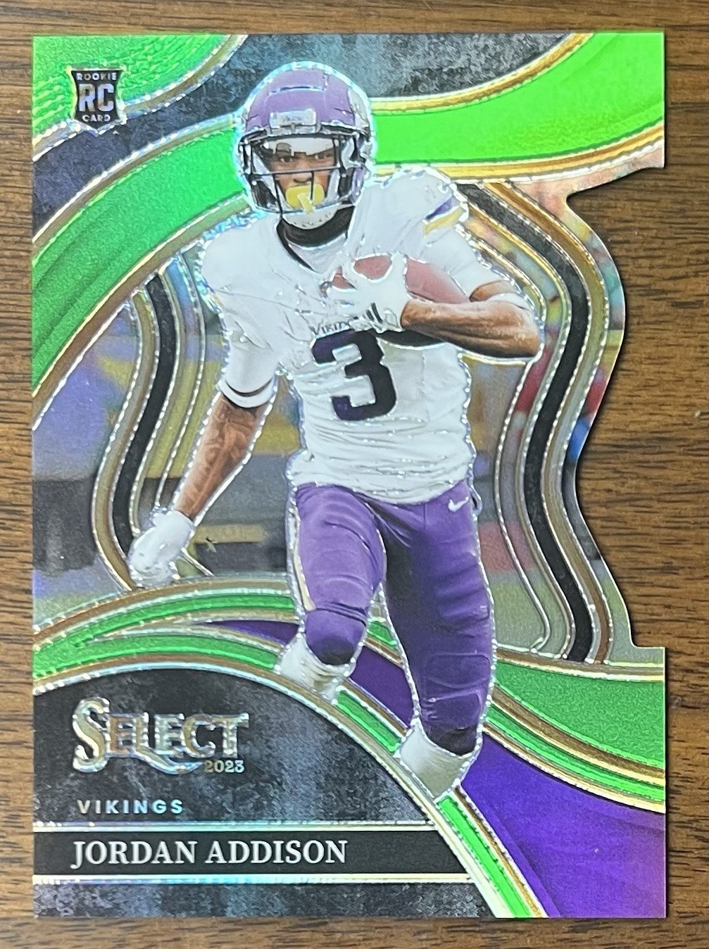 JORDAN ADDISON 2023 SELECT CLUB LEVEL RC 254 NEON GREEN DIECUT PRIZM/499 VIKINGS