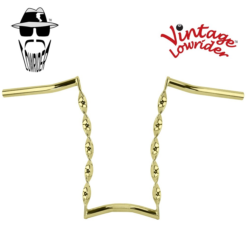 Vintage Lowrider Flat Twisted Lowrider Handlebar 15" 25.4mm Gold