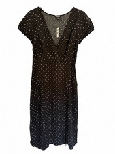 New black Express polka dot v-neck wrap midi dress Medium Size