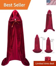 Unisex Long Velvet Cape with Oversized Hood for Halloween Parties - Large