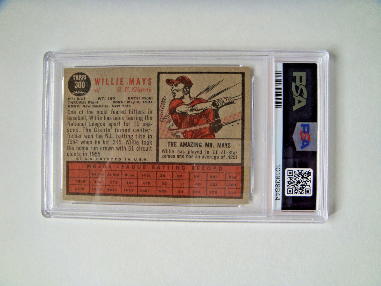 Willie Mays 1962 Topps baseball #300 vintagegraded PSA 4 view 2