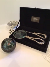 MICHAEL ARAM LOVELY VINTAGE DESK SET MAGNIFIER OPENER CLOCK EMILIA CASTILLO