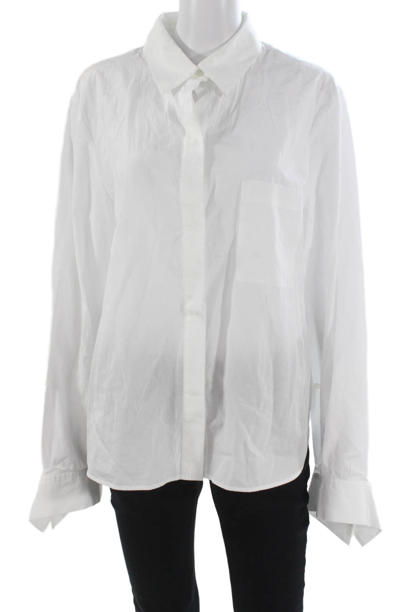 TWP Women Basic Button-Up Cotton Collared White L… - image 1