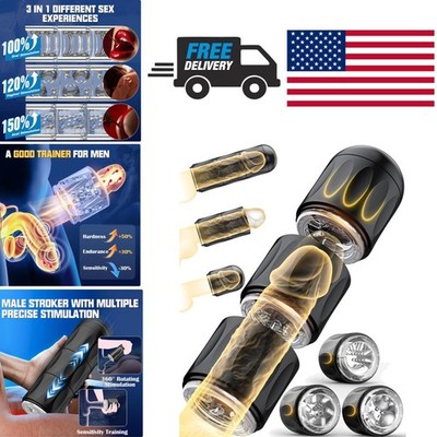 Male Masturbator Sex Toy Detachable 3 in 1 Blowjob Stroker for Men Black TPE