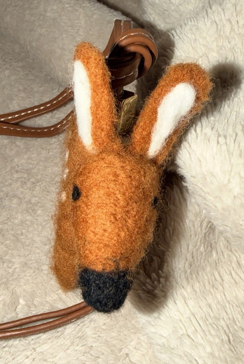 NOB LOEWE Brown Deer Charm Gold Leather Pendant Bag Accessory