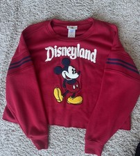 Disneyland Embroidered Mickey Mouse Sweatshirt Red Cropped Crewneck small