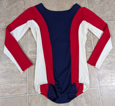 Vintage Danskin sz L Leotard one piece striped red blue  off white 1031