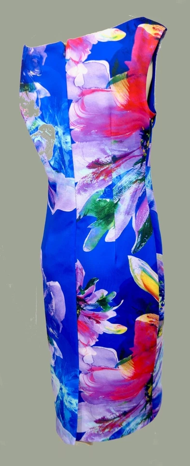 Vestido eléctrico azul tropical acanalado cuello barco Joseph Ribkoff talla 12 Foto 4 de 4
