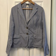 J Crew Cotton Navy/White Gingham Blazer 12 Mini Check Tailord Flap Pockts Spring