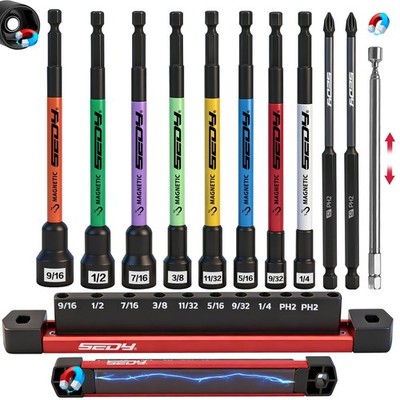 11PCS Magnetic Extra Long Nut Driver Set, SAE 9/16''-1/4'', 6'' Impact Nut...