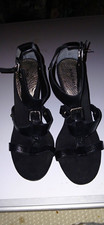 Nine West Snooks Black Leather T-Strap Buckle Heels Womens 9.5 M Sandals