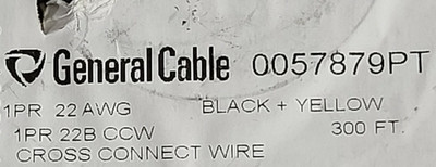 300ft Spool General Cable 0057879PT 22/1P Cross-Connect Wire Black/Yellow