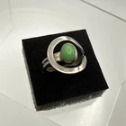 Mexico 925 Sterling Silver Green Stone Ring Size 6 Modernist 5.52g Vintage