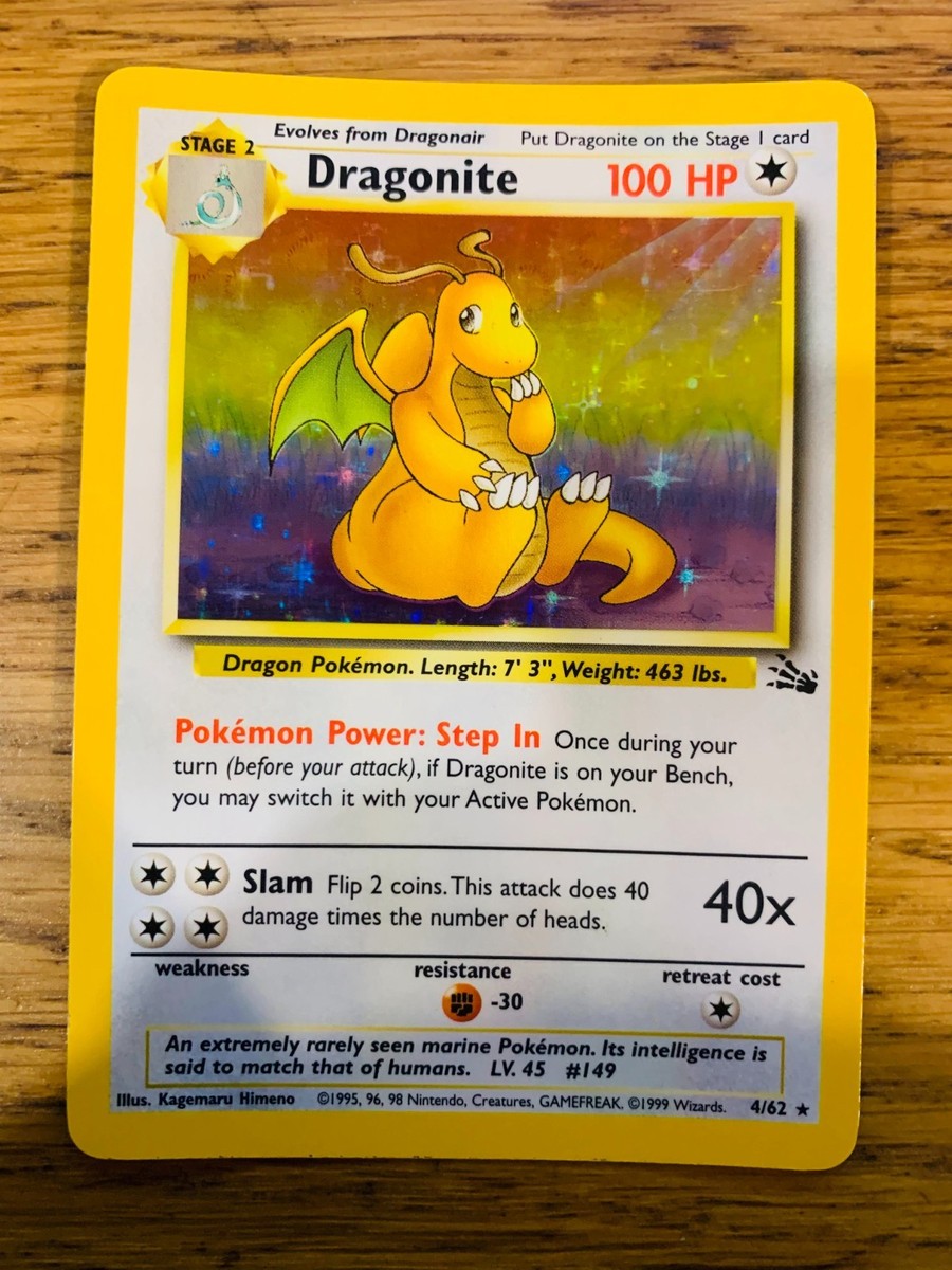 DRAGONITE カイリュー 英語 FOSSIL SET Dragonite (4/62) Holo Fossil Set Pokemon Card! FAST & FREE P&P