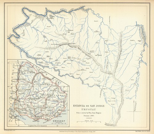 Estancia de San Jorge, Uruguay—Don Juan Frugoni 1867 survey—Durazno—RGS 1880 map