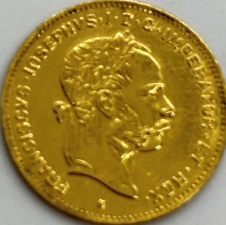 Moneda de oro fino Franz Joseph 1892 4 florines 10 francos Austria #11262 Foto 2 de 3