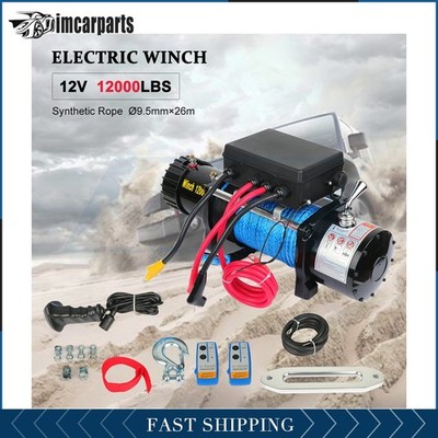 1X Electric Winch Synthetic Rope 12000lbs 12V Tow Towing Truck Trailer w/ Remote