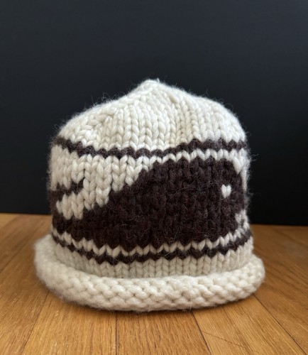 KANATA  100% Wool Cowichan Beanie Cap Hat ~  Whale Pattern  Vintage (read)