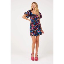 Show Me Your Mumu Danielle Mini Dress Puff Sleeve Smock Tie Waist Mosaic Magic S