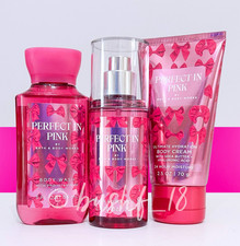 Bath  Body Works 3pc PERFECT IN PINK Mist, Cream, Body Wash TRAVEL set