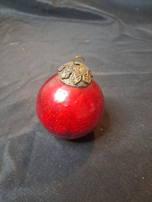 Vintage Kugel Style Red Crackle Glass Ball Ornament 3''