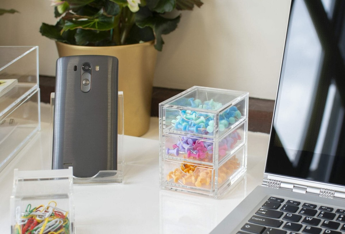 OSCO Very Small Clear Acrylic 3 Drawer Chest | 8 Pack | Pin Storage | Jewellery | UK