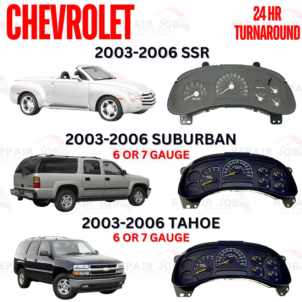 03-07 GM Chevy Sierra Silverado Tahoe Speedo Gauge Cluster FULL REPAIR SERVICE . - Image 3 of 4