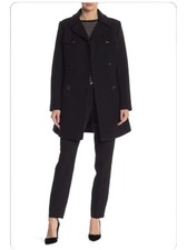 Kate Spade Womens Wool Blend Belted Double Breasted Coat Size Xs Black Rrp$338