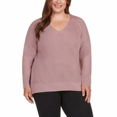 Matty M Women's Plus Size 2X Mauve Rib Stitch V Neck Sweater NWT