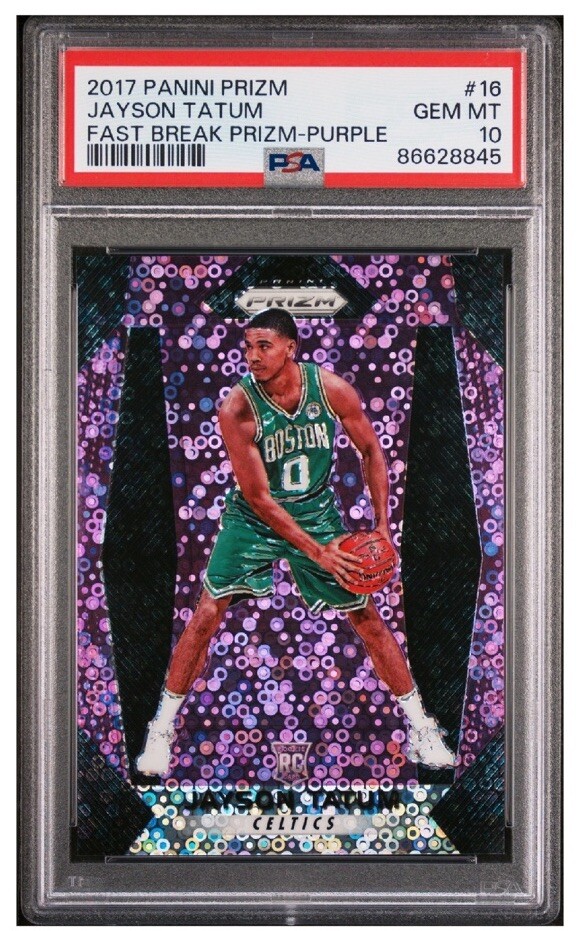 2017 Panini Prizm Jayson Tatum Rookie Purple Fast Break Disco /75 PSA 10