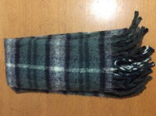 Green Plaid Long Tassel Scarf, Brushed Fabric, Soft & Warm