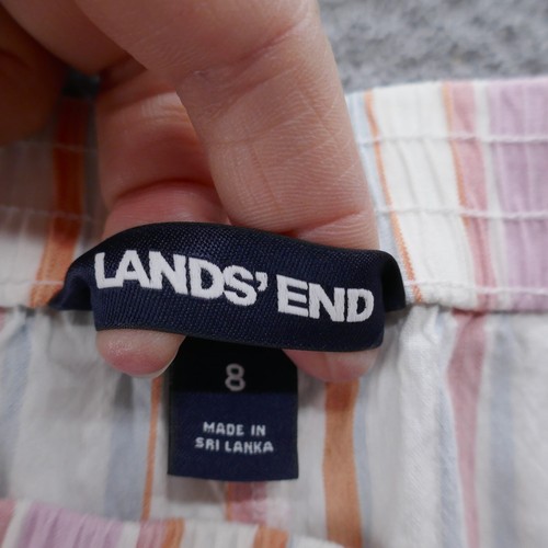 Lands End Womens Linen Blend Wide Leg Crop Pants 8 Pink White Stripe Pull On NEW - Picture 3 of 15