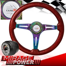 Metallic Red Wood Neo Chrome Streak Style Steering Wheel + Hub For 01-05 Eclipse