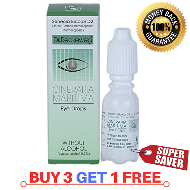 Dr Reckweg Cineraria Maritima Homoeopathic EYE DROPS Alcohol Free 10ml