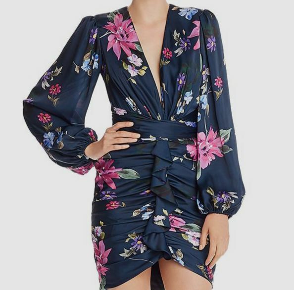 Jill Jill Stuart Women's Ruched V-Neck Floral Print Mini Dress