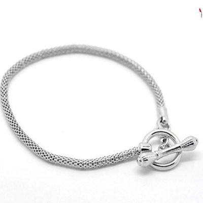 7.5'' Silver Tone Toggle Clasp European Charm Bracelet
