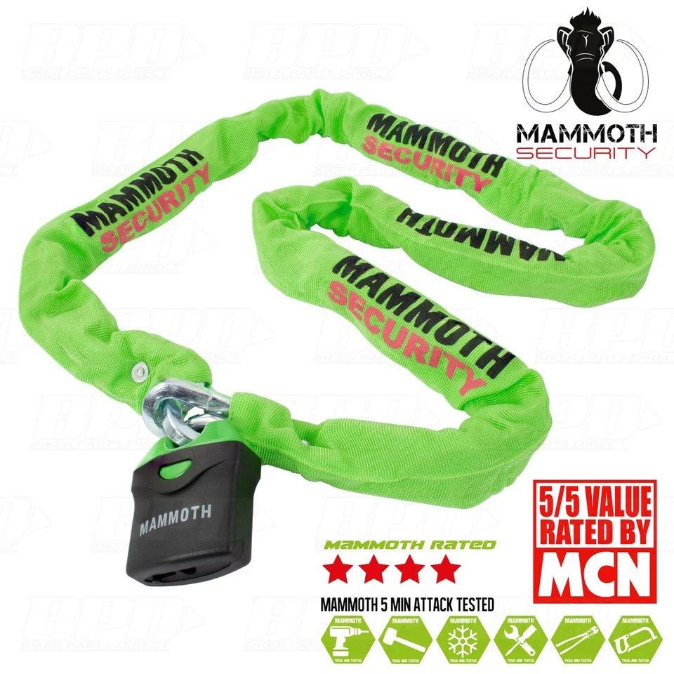 HEAVY DUTY MOTORCYCLE CHAIN AND PADLOCK MAMMOTH SECURITY 1.8M SECURITY BIKE LOCK - Image 2 of 4