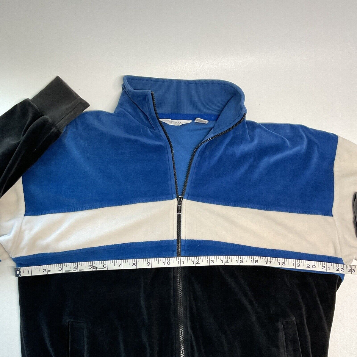 トップス ChristianDior TrackJacket XL Stretch VTG Christian Dior Velour Track Jacket Large L Mens Blue