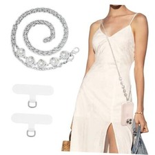 Universal Phone Lanyard, Metal Cell Phone Chain Anti-Theft Heart  Silver