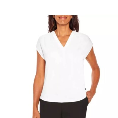 NWT BANANA REPUBLIC 1764639 WHITE V-NECK CAP SLEEVE BLOUSE SZ M #J625
