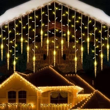 Christmas LED Icicle Falling Rain Curtain Fairy String Lights Outdoor Xmas Party