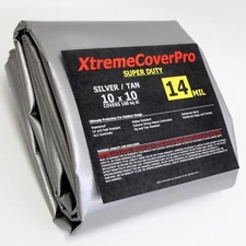 TARP 10' x 10' SILVER/TAN 14mil Multipurpose Protective Cover with Grommet