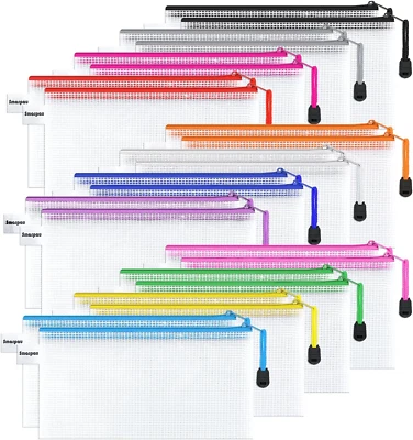 SMARPAU 24 Stück Dokumententaschen A6, Wasserdichte Dokumententasche Reissverschluss, Ku