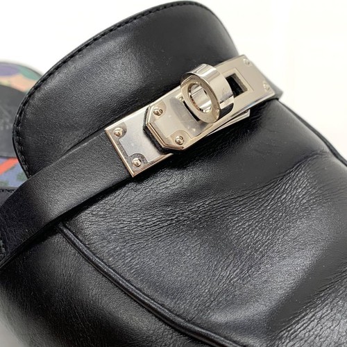 HERMES Leather Sandals Flat Shoes size 37 Black Silver Shoes bag - Picture 9 of 24